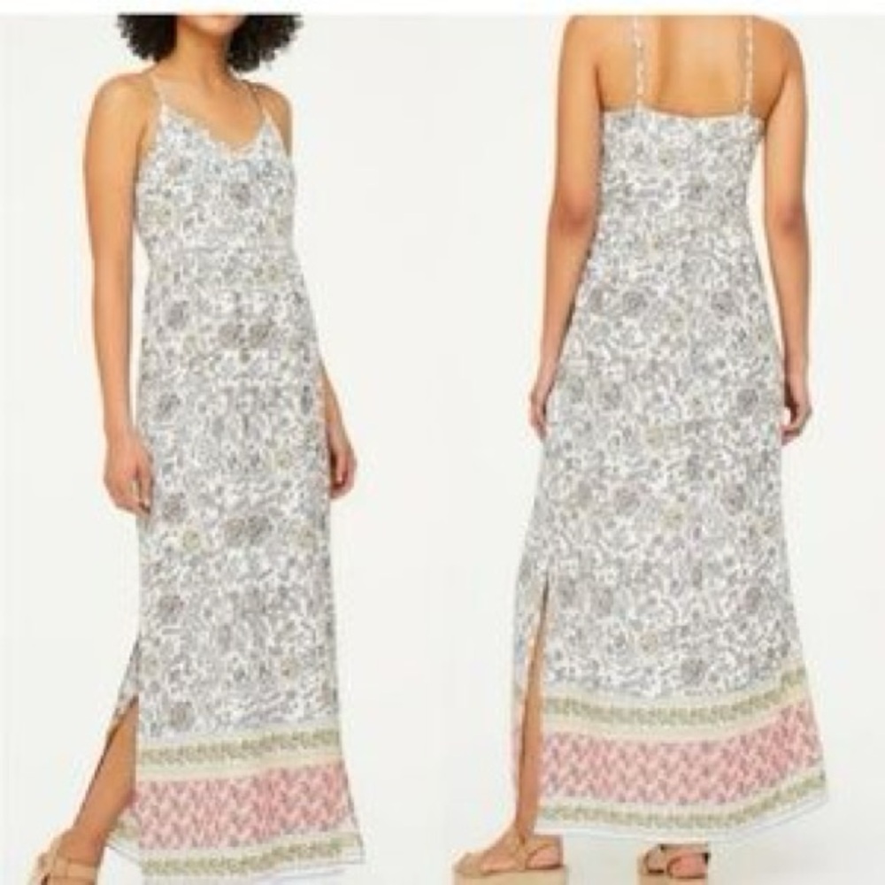 LOFT Gray Floral Maxi with Pink Accent